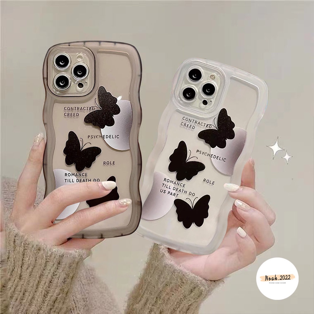 Casing Untuk Realme C53 10 C35 C55 C33 C30 C21 C20 C20A C11 C12 C15 C17 C21Y C25Y C25 C25s C3 9 8 Pro 7 7i 5 5i 6i 5s Kecil Hitam Butterfly Soft Case Gelombang Tepi Penutup Belakang