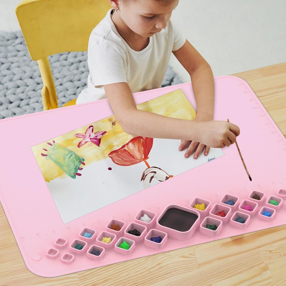 Preva Alas Lukis Silikon Tahan Lama Anti Lengket Watercoloring Stamping Creater Mat Alas Artis Dengan Cangkir Air Dan Tempat Cat