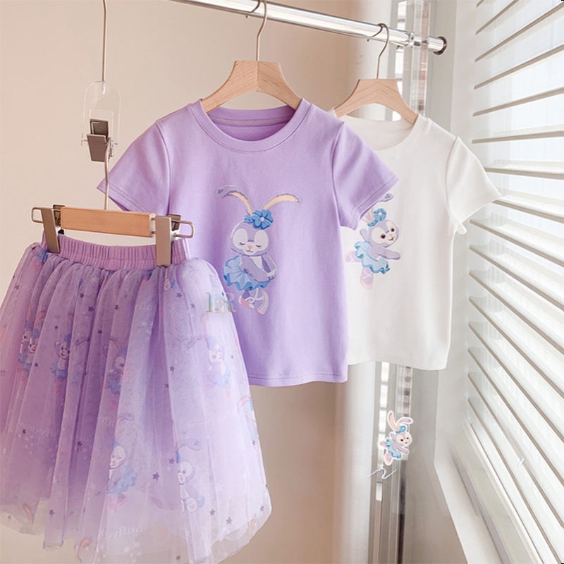 LNR Shop Free Bando Setelan Rok Tutu Motif Stella Lou Dress Kaos Lengan Pendek Import 2 Potong Girls Clothes Children Clothing Kids Summer 2 Piece Set Short Sleeve T-Shirt Chiffon Skirt Baby Girls Princess Dress