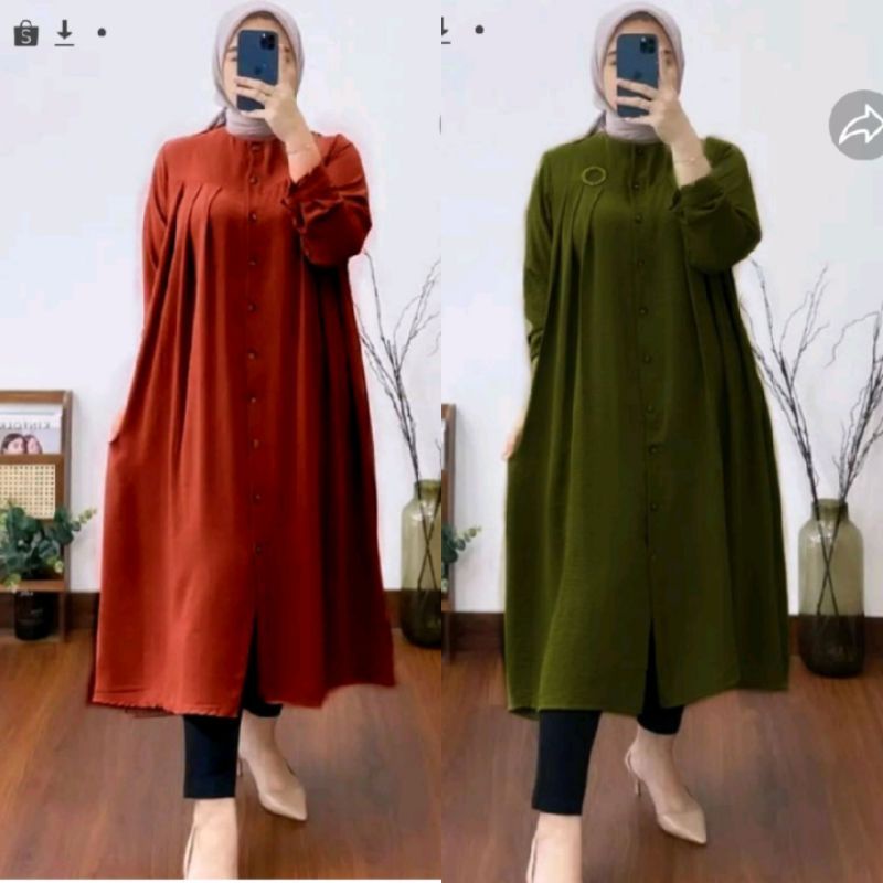 TUNIK POLOS CRINKLE AIRFLOW / LONG DRES POLOS BAHAN CRINKLE JUMBO