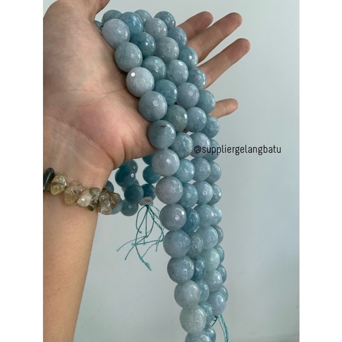 bahan batu CUTTING 18mm moss agate biru kilap grade A aksesoris korea