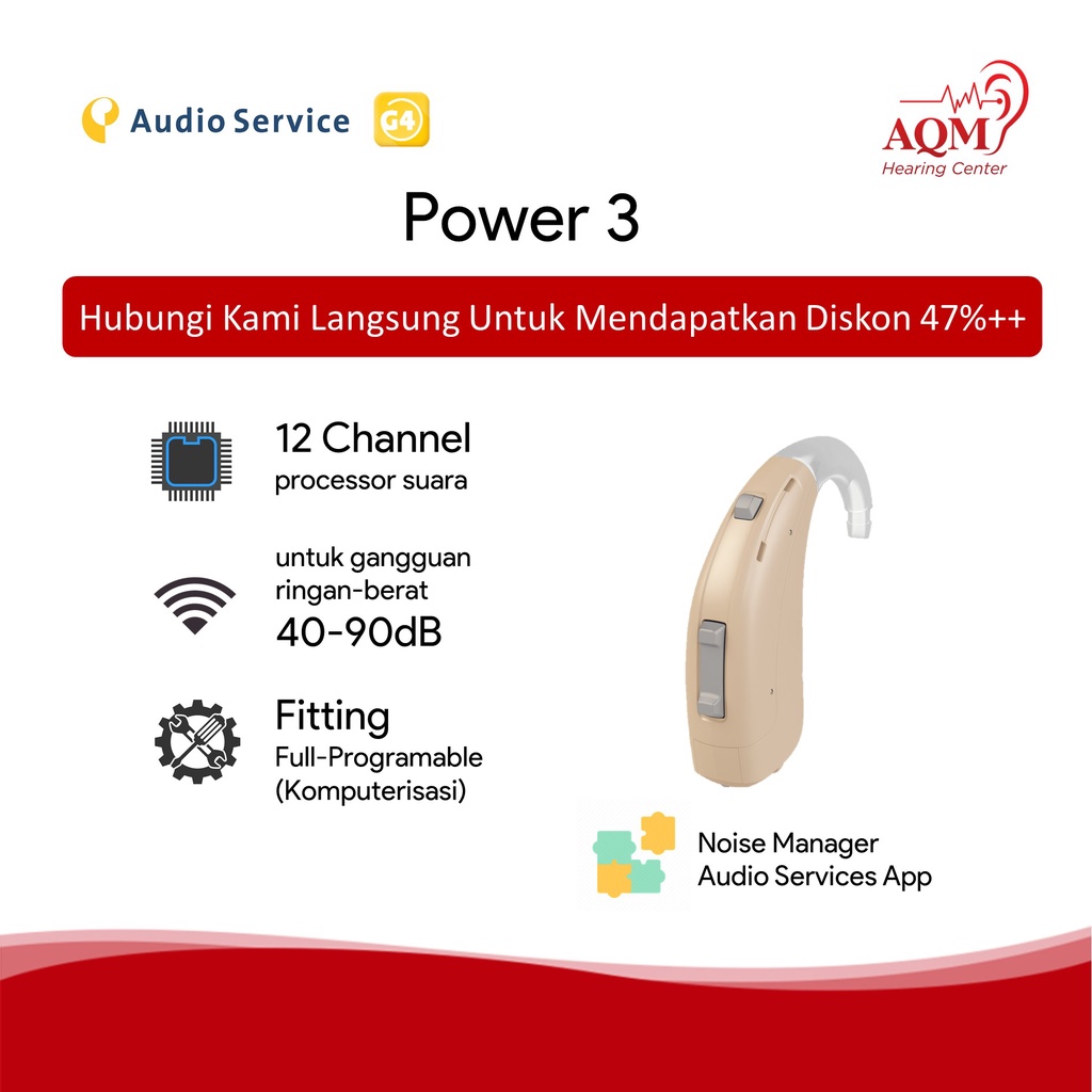Jual Alat Bantu Dengar Audio Services Power 3 G4 BTE 12 Channel ...