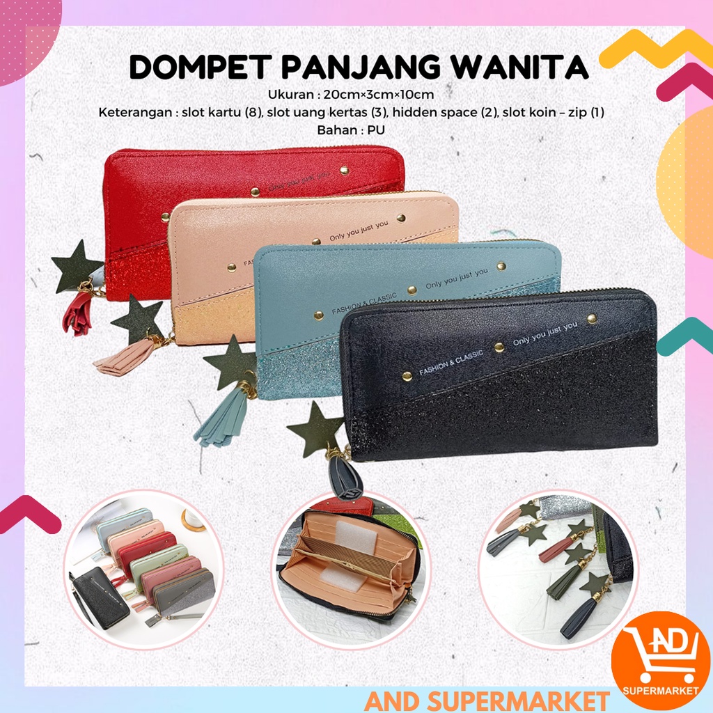 AND / COD / Dompet Panjang Wanita Import Dompet Wanita Murah Zipper Dompet Perempuan Fashion Cantik Dompet Cewek Kekinian D82