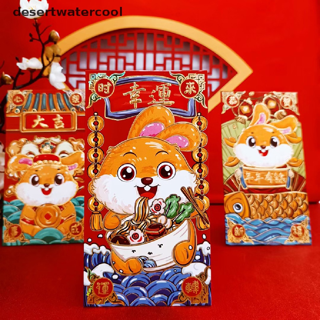 Deid 6Pcs 2023tahun Kelinci Imlek Amplop Merah Kartun Anak Hadiah Uang Packing Tas Untuk Pernikahan Ulang Tahun Uang Paket Red Packet Martijn