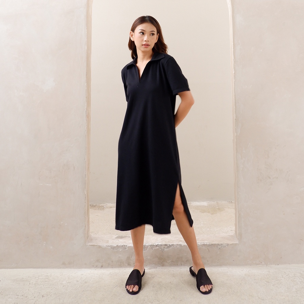 Isla Poppy Midi Dress Basic - Plain Midi Dress With Slit