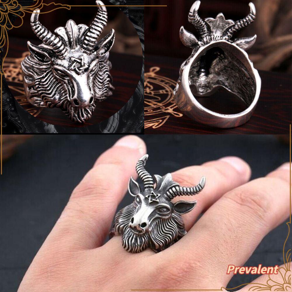 Cincin Kepala Domba PREVA Perhiasan Gotik Totem Perak Antik Ukir