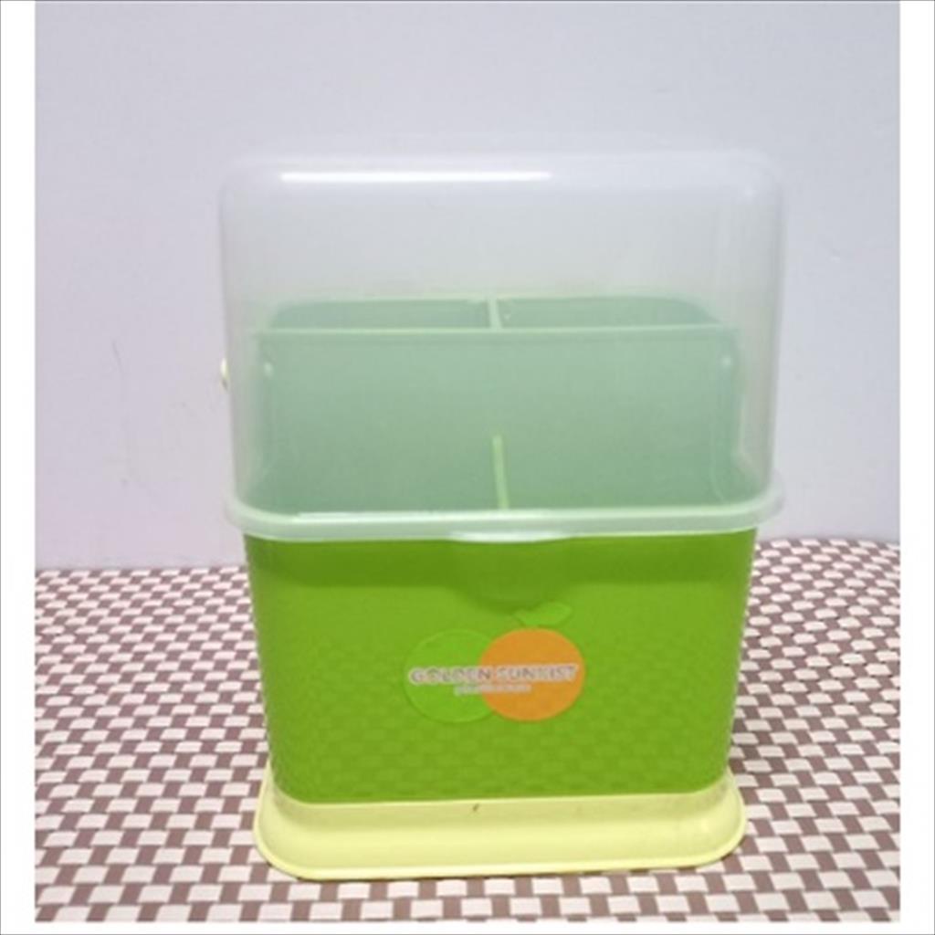 OTS 1.002 - Tempat Sendok Garpu Pisau Dengan Tutup Anti Kecoa Cicak Golden Sunkist Cutlery Holder