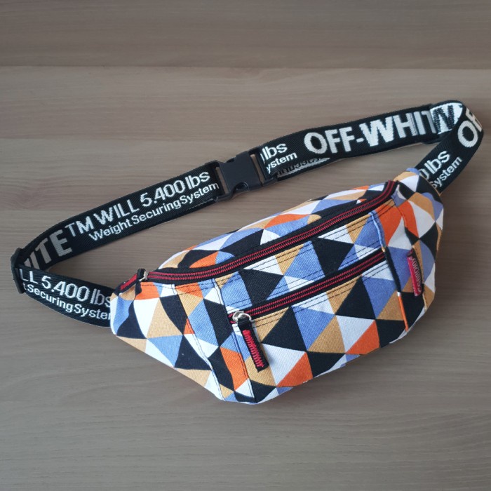 waistbag pria Tas Cardiny Off White Motif PELANGI - Black E5X9 kecil berpergian terbaru ootd anti ai