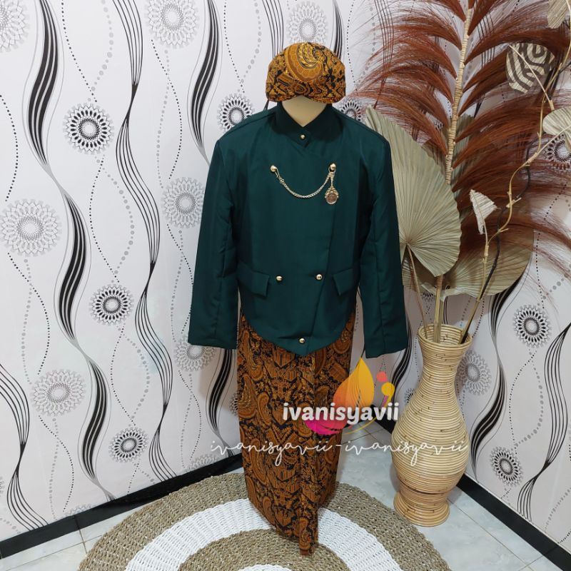 [Full Set] Baju Adat Jawa Cowok / Baju Manggolo / Baju Pagar Bagus | Nuansa Solo Hijau Botol