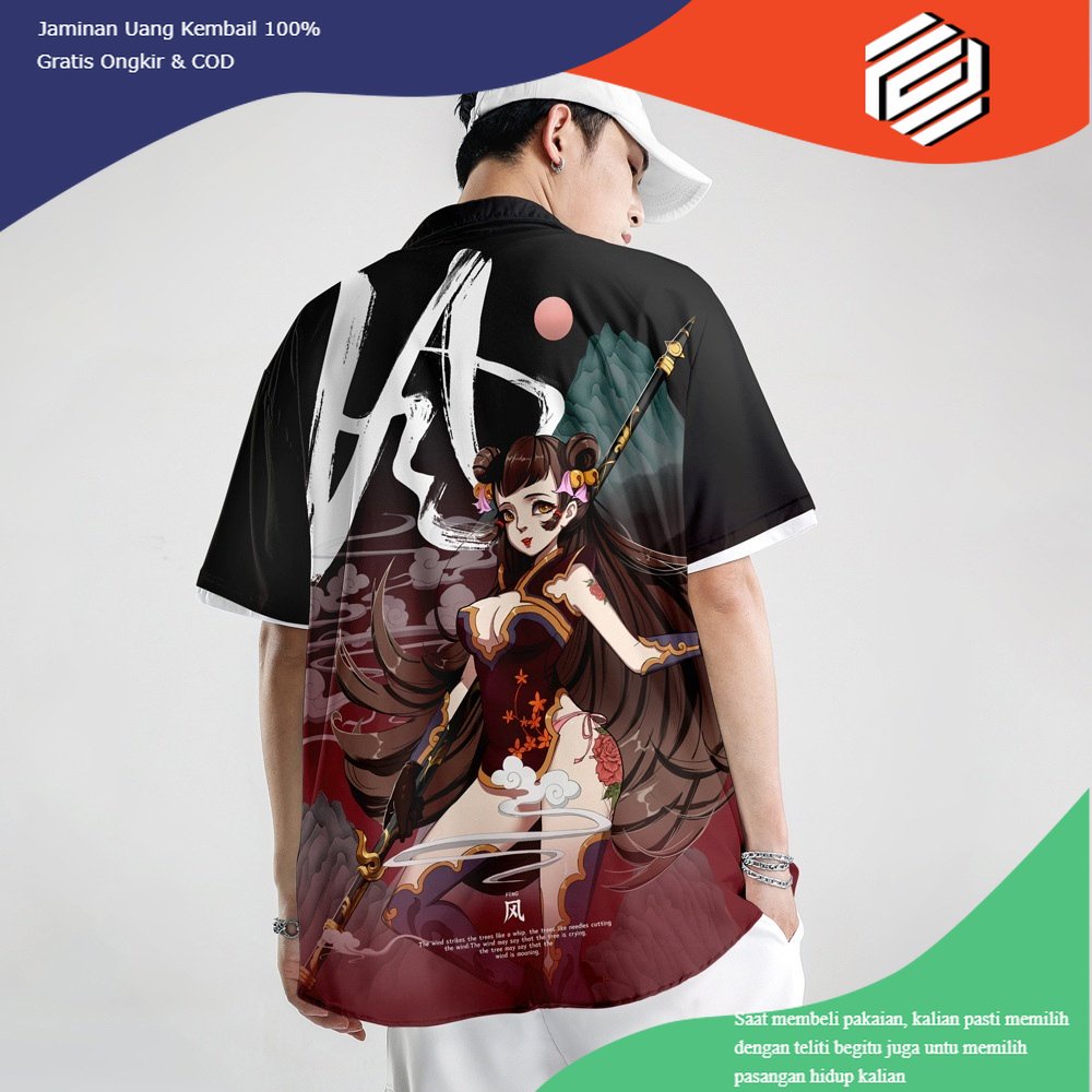 baju New Chinese Street Style Hip Hop Jalan Fashion Shirts Panas Atasan Kemeja Lengan Pendek Pria Wa
