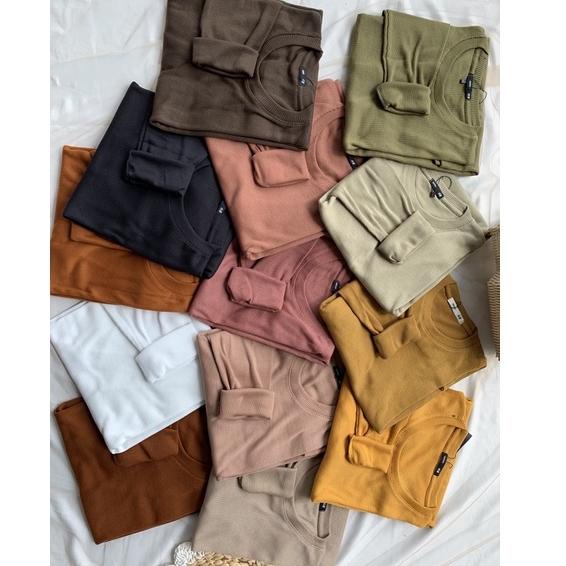 ゅ (COD) Kaos RIB Deluxe Lengan Panjang Polos Plisket Cabut Jarum Premium wafer Basic cotton polos ra