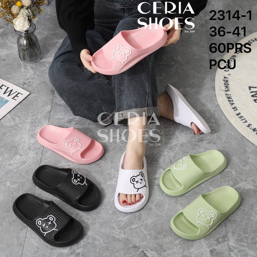 MlNlSO Sandal Slop Slippers Korean Import Wanita Bahan Jelly Super Soft Elastic Non-Slip Sole Rubber Motif Bear XX 2314