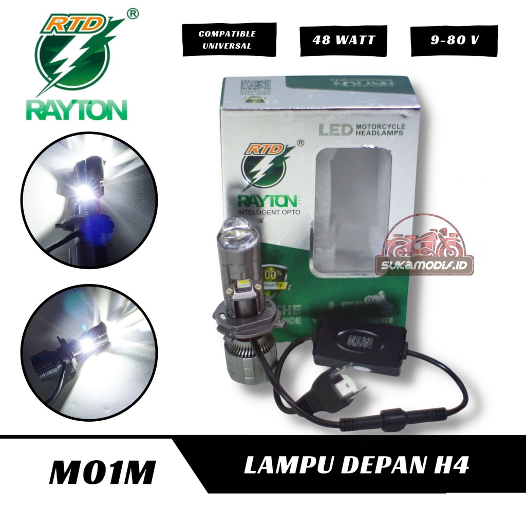 LAMPU PROYEKTOR LED RAYTON M01M H4 DENGAN KIPAS 48WATT MOTOR MOBIL