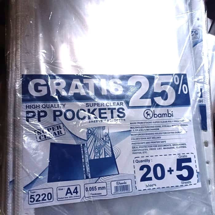 

HEMAT PP pocket Bambi A4/F4 (pack) isi 20+5 Code 3150