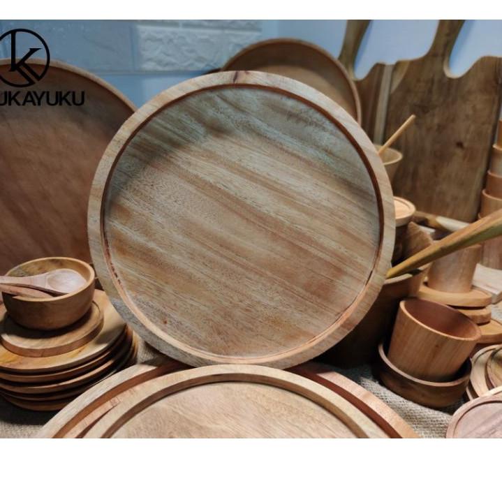 TREND Nampan Kayu Bulat / Piring Kayu Bulat Mahoni 25 Cm Kualitas Premium 𝄞 892