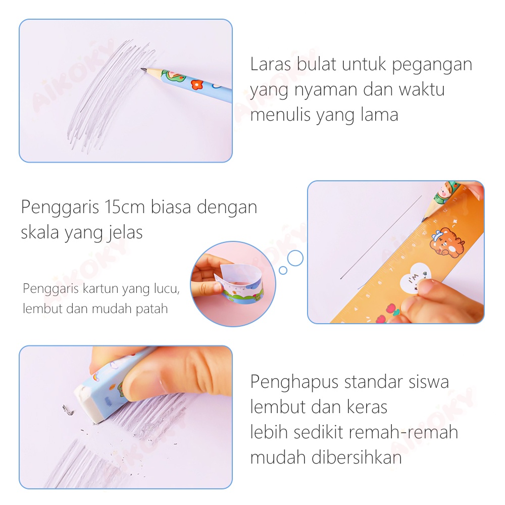 Aikoky Pensil Set Alat Tulis 5 in 1/Pensil Penghapus Stationary Set Anak