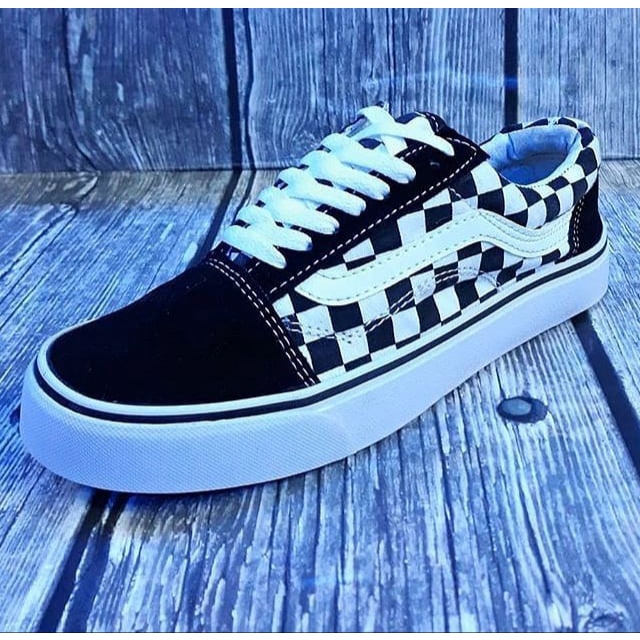 Sepatu Ket Vans Oldskool Checkerboard Grade Original Black White Hitam Putih Motif Catur Sneakers nyaman di pakai