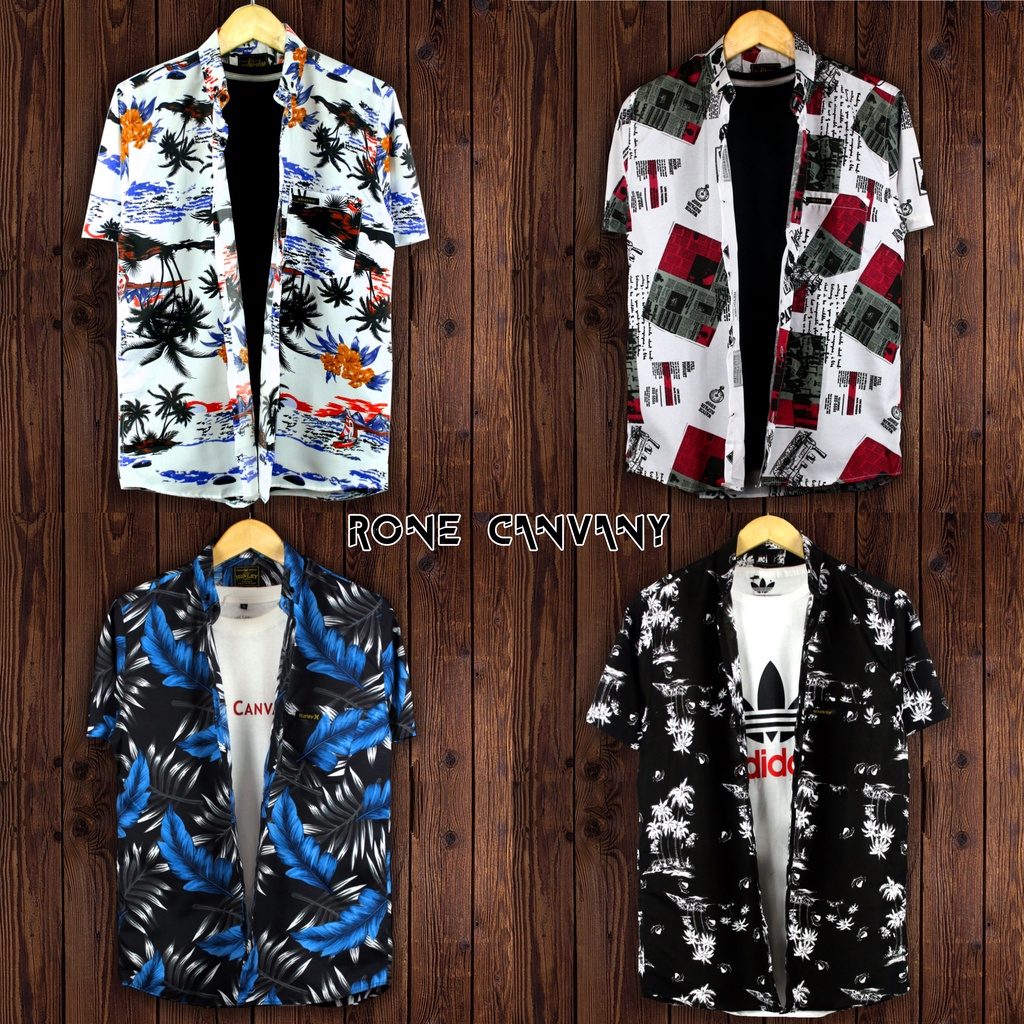 Kemeja Motif Pantai Pria Dan Wanita/Hem Surfing Motif Daun,Kemeja Pantai Pria Lengan Pendek Terbaru