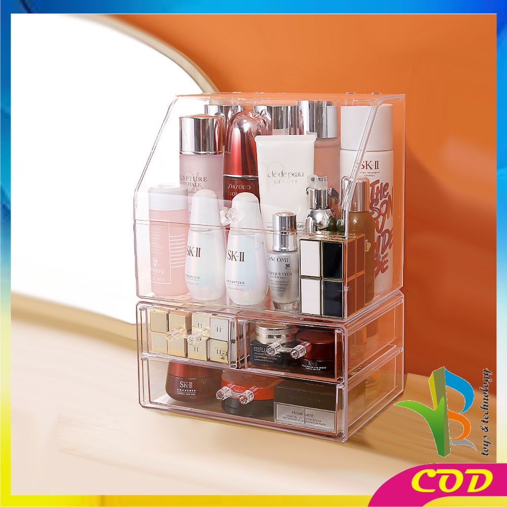 RB-K133 Rak Kosmetik Acrylic Transparan Dengan Penutup Anti Debu Storage Box / Tempat Penyimpanan Laci Rak Make Up Skincare Organizer Laci Multifungsi