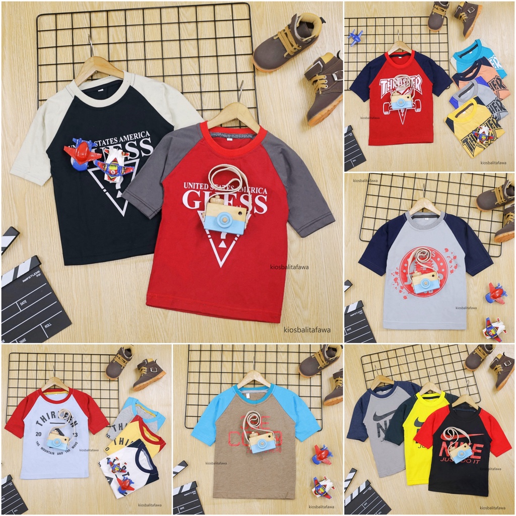 Kaos Reglan Distro Size 3-4 Tahun / Baju Branded Import Lengan Pendek Murah Anak Laki Cowok Polos