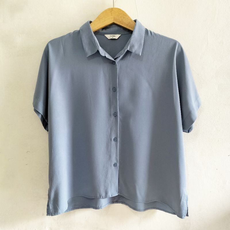 TOPTEN kemeja blouse blue biru atasan wanita