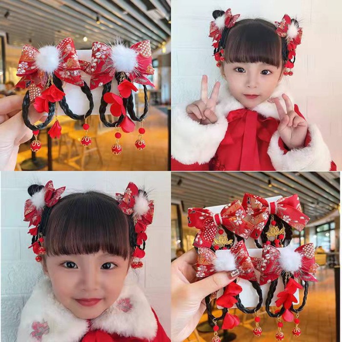 Jepitan Imlek Bulu Pompom Bando Anak Pita Merah Jepit Pita Jepang Ornamen Imlek Harga Grosir Termurah