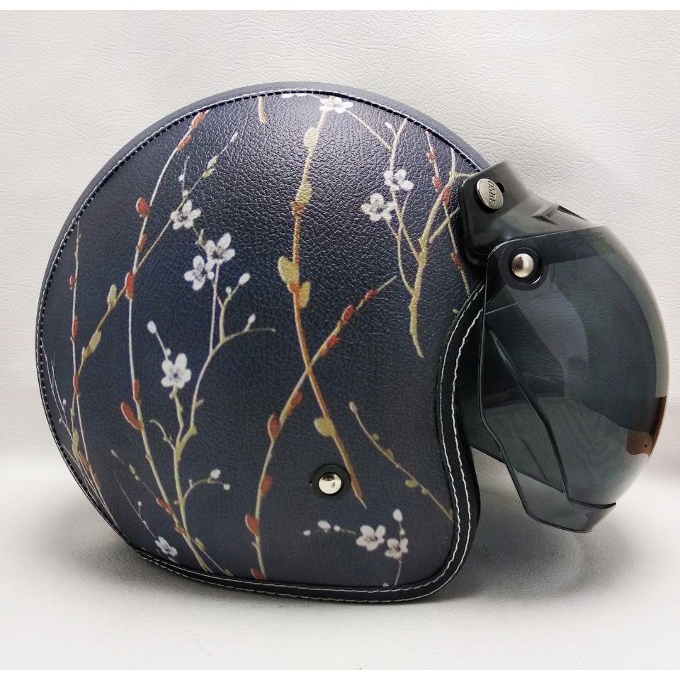 Helm Retro Bogo Kulit Motif Bunga Malam Wanita Dewasa Anak Junior