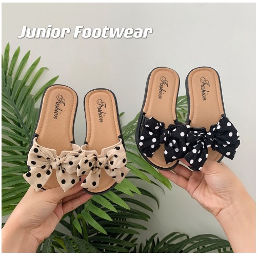 Sandal Wanita Pita Polkadot BLACK CREAM Fashion Korea Import