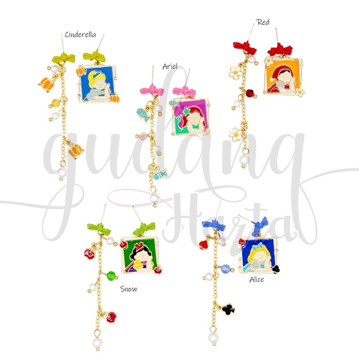 Anting Stud Jepit Princess Panjang Asimetris Earrings Motif Tuan Putri Simple GH 203726