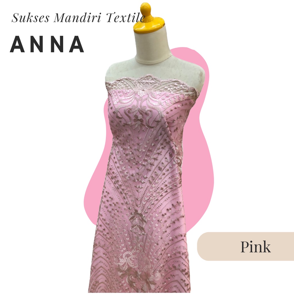 [ANNA] Brukat Tulle Mewah Pink, Harga per 1/2 meter = 50 cm BAHAN KAIN BRUKAT TILE PREMIUM BROKAT ME