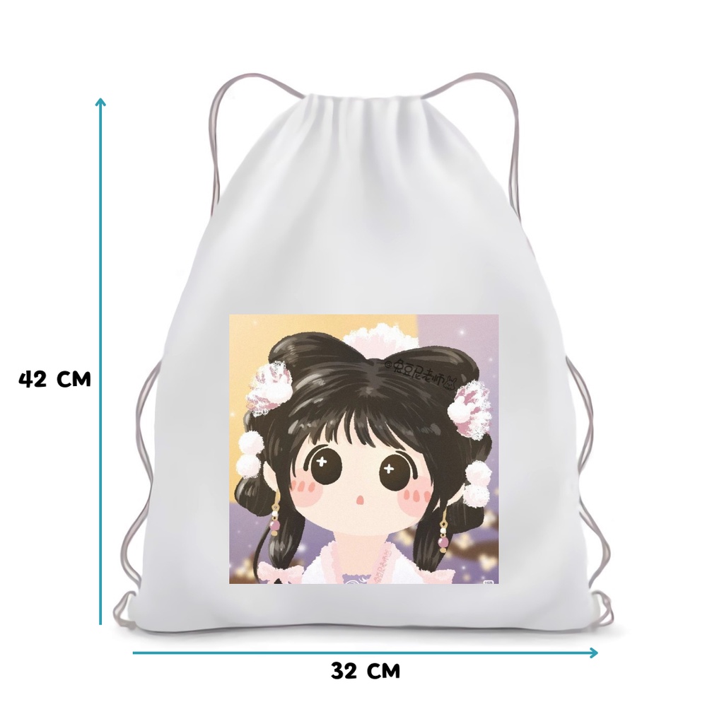 BISA CUSTOM FOTO SABLON Stringbag drawstring Printing Kawaii Girls Motif Anak Lucu imut tas sekolah ransel serut tas kekinian || Kiiyoomii ||