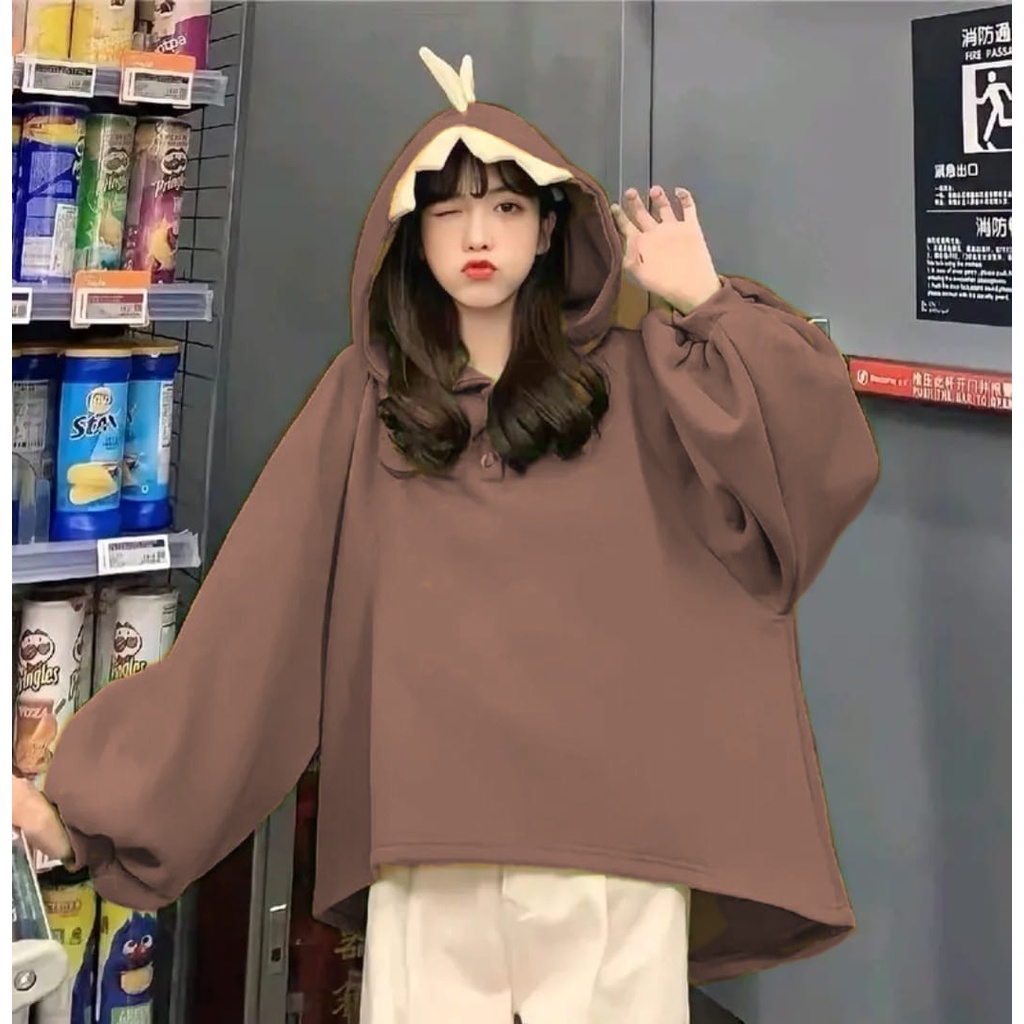 DINOS SWEATER HOODIE OVRSIZE WANITA KOREAN STYLE HODIE LUCU