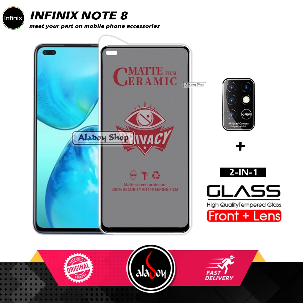 PAKET 2IN1 Anti Gores Privacy Infinix Note 8 + Tempered Glass Kamera