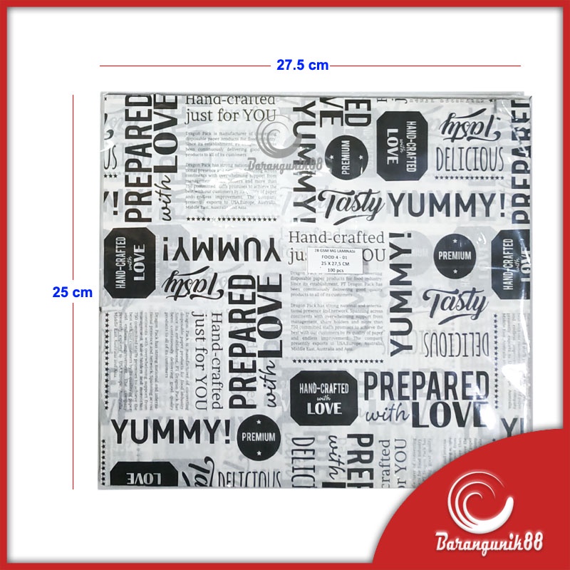 [25x27.5cm] Kertas Nasi Laminasi Kertas Burger Wax Paper Wrap Kebab Sandwich Anti Lengket 100Lembar