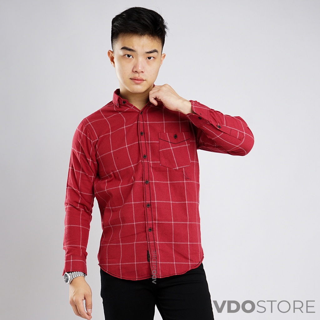 KEMEJA FLANEL PRIA 06B CASUAL MAROON - M L XL - KEMEJA LENGAN PANJANG VDOSTORE DEWASA BAJU FLANNEL TANGAN PANJANG HITAM NAVY ABU MOTIF KEMEJA MERAH COWOK MURAH DEWASA SANTAI TEBAL KUALITAS IMPORT BAJU CATUR PANEL FANEL