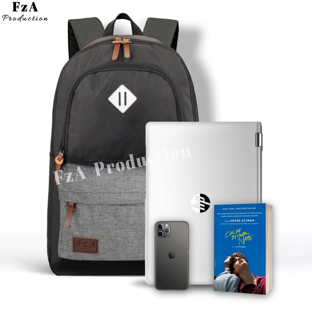 FzA Official - Big Promo..Tas Ransel Distro sekolah kuliah Kerja  Tas Pria Wanita  Bacpack Tas Ransel Laptop Original - Black Grey DFN