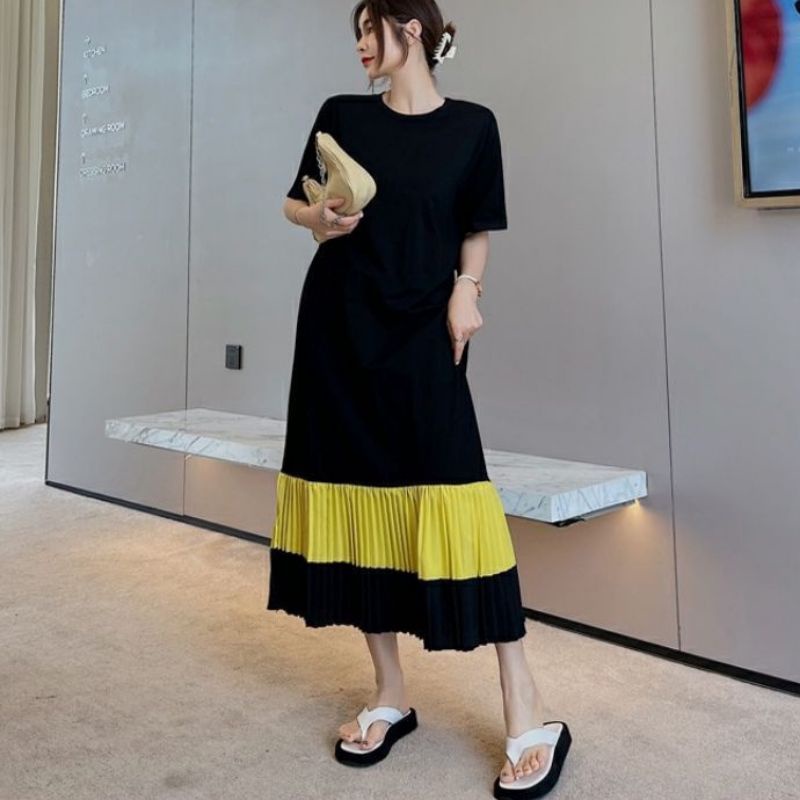 82810 / DROP WAIST DRESS pakaian wanita dres maxidress baju panjang perempuan lengan pendek nyaman p