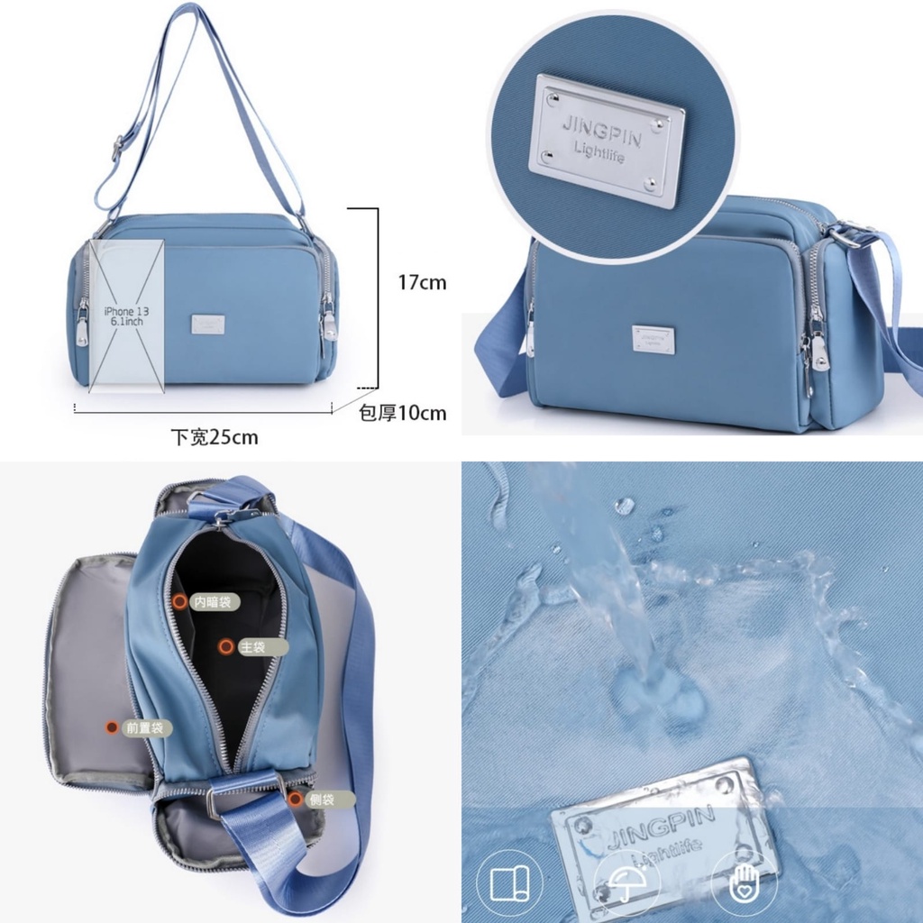 TAS SELEMPANG WANITA JINGPIN ORIGINAL ANTI AIR BIRU PALMOLA TA703B2 SLING BAG IMPORT KOREA BRANDED REMAJA KEKINIAN FASHION CEWEK MURAH SIMPLE LUCU