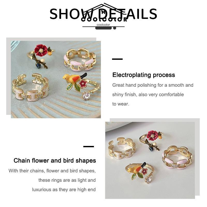 COD❤️Cincin Model Terbuka Bahan Alloy Desain Bungaburung Hias Berlian Imitasi Untuk Wanita Aksesori Cincin Serbaguna- cl