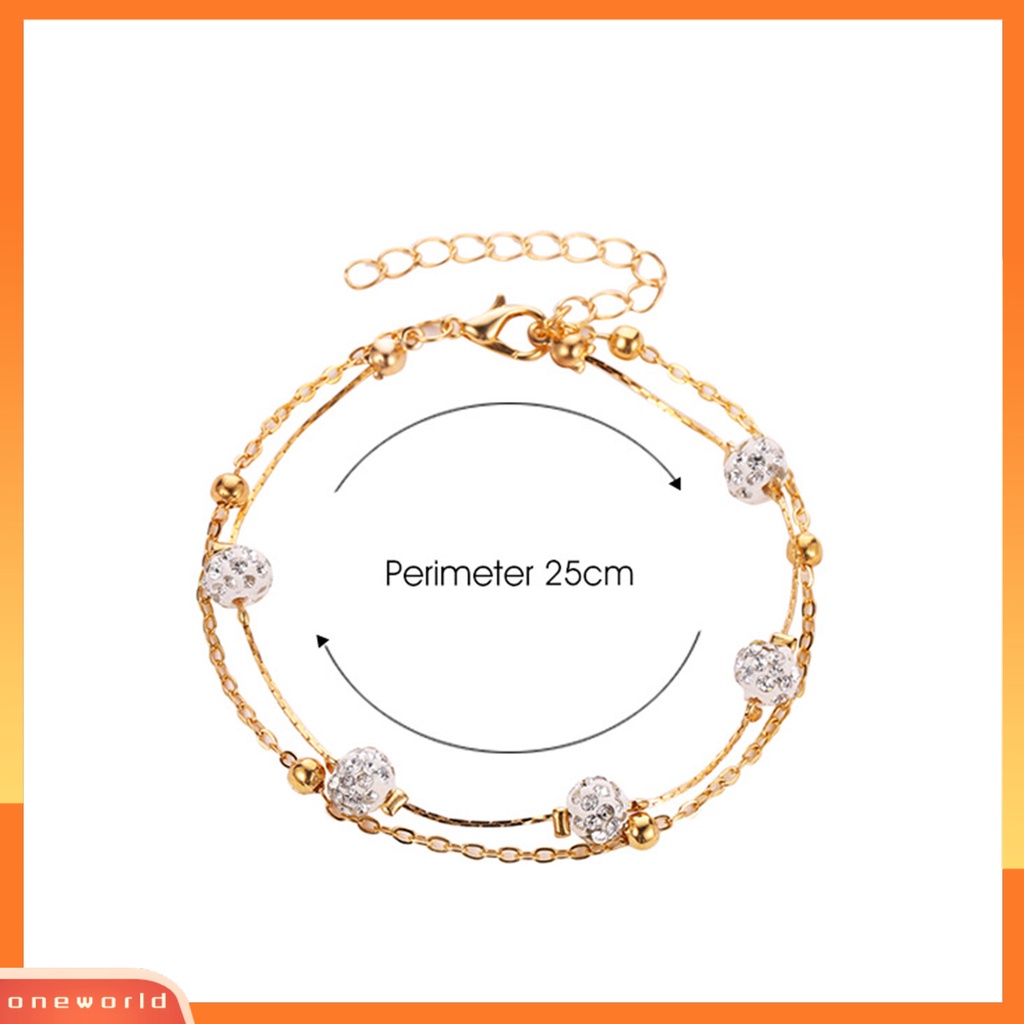 [WONE] Berlian Imitasi Bola Berlapis Ganda Wanita Gelang Kaki Alloy Beads Adjustable Rantai Anklet Aksesoris Kaki