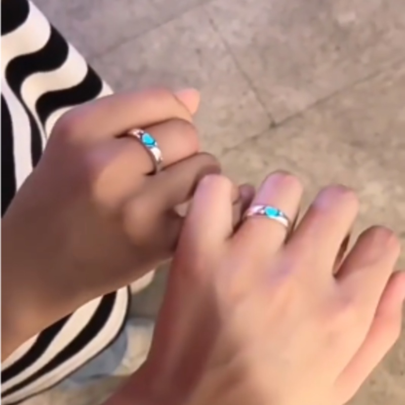 Papaozhu Trendi Biru Hati Bercahaya Cincin Untuk Pasangan Pecinta Korea Glow In The Dark Terbuka Cincin Jari Manset Persahabatan Perhiasan Hadiah