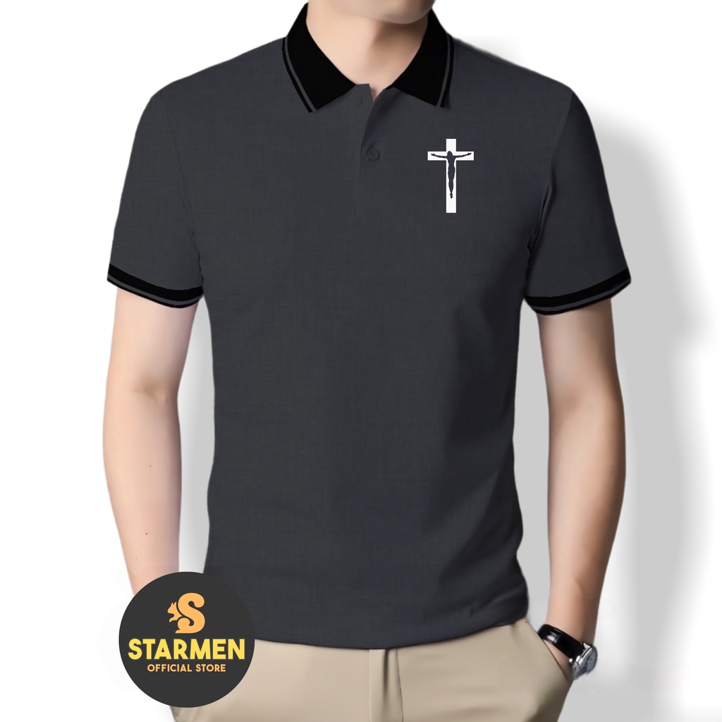 Kaos Polo Atasan Tshirt Pria Kerah Wangki Big List Logo SALIB JESUS