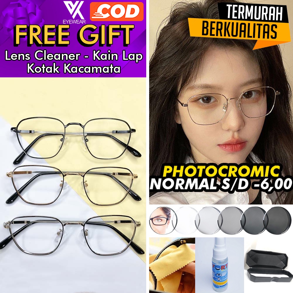 Kacamata PHOTOCROMIC 9088 ANTI RADIASI UV Titanium Lentur Lensa Berubah warna Sunglass Blueray Blulightcrmic Bluecromic Minus &amp; Plus Korea Fashion Pria / wanita