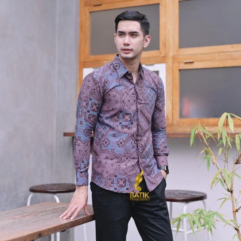 JAGAD UNGU Kemeja Batik Pria Slimfit Lengan Panjang Lapis Furing