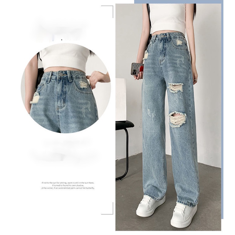 Highwaist Kulot Jeans Wanita Loose celana kulot jeans sobek dewasa celana panjang jeans ripped denim ootd