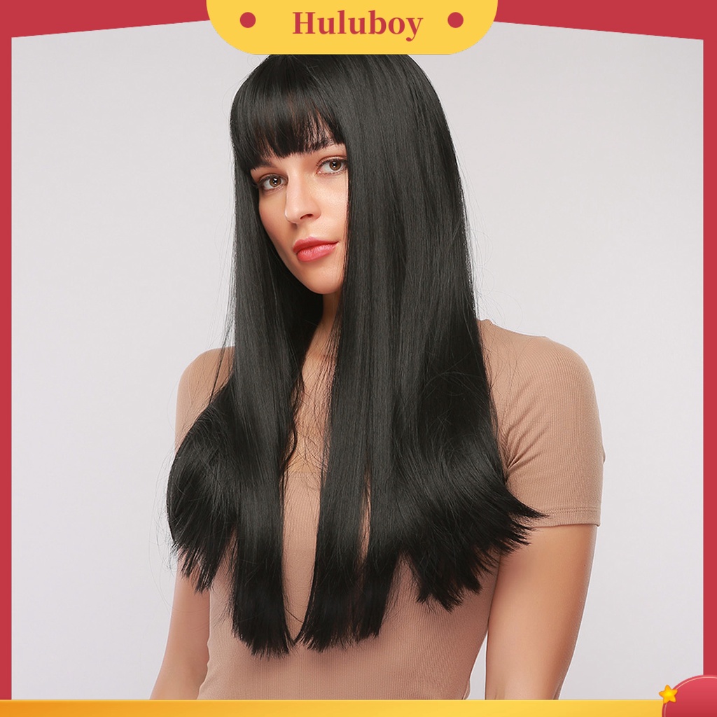 Wig Rambut Sintetis Model Panjang Lurus Ukuran 28 Inch Tahan Panas Untuk Wanita