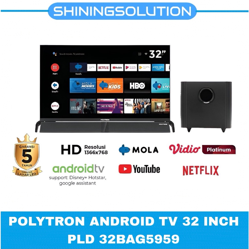 POLYTRON ANDROID TV 32 INCH PLD 32BAG5959 (+CINEMAX SOUNDBAR)