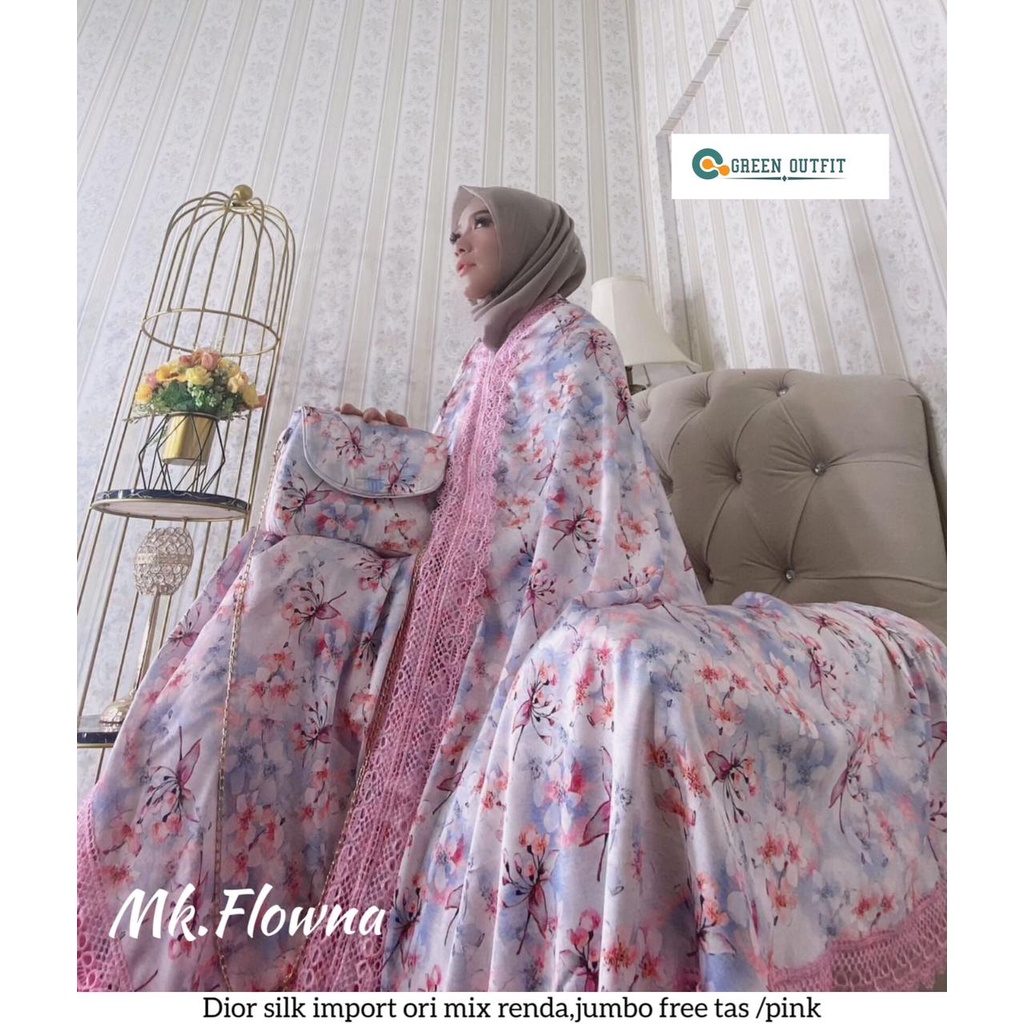 flowna mukena mukenah rukuh rukoh dior silk renda motif bunga jumbo bigsize oversize all size peremp