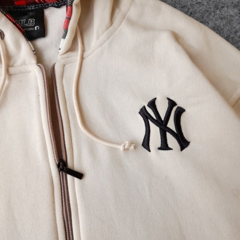 SWEATER HOODIE NY MLB ZIPPER CREAM&amp;PINK AUTHENTIC FULLTAG &amp; LEBEL