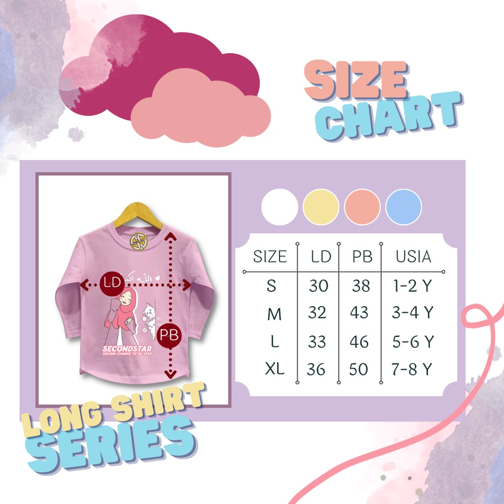 (S-M) Secondstar Kaos Tangan Panjang Anak Laki laki Perempuan Umur 1-4 Tahun Bahan Cotton -AMR153